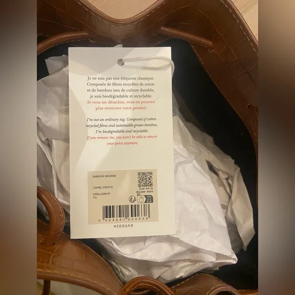 Sezane Brown Croc-Embossed Bucket Bag - Picture 10 of 11